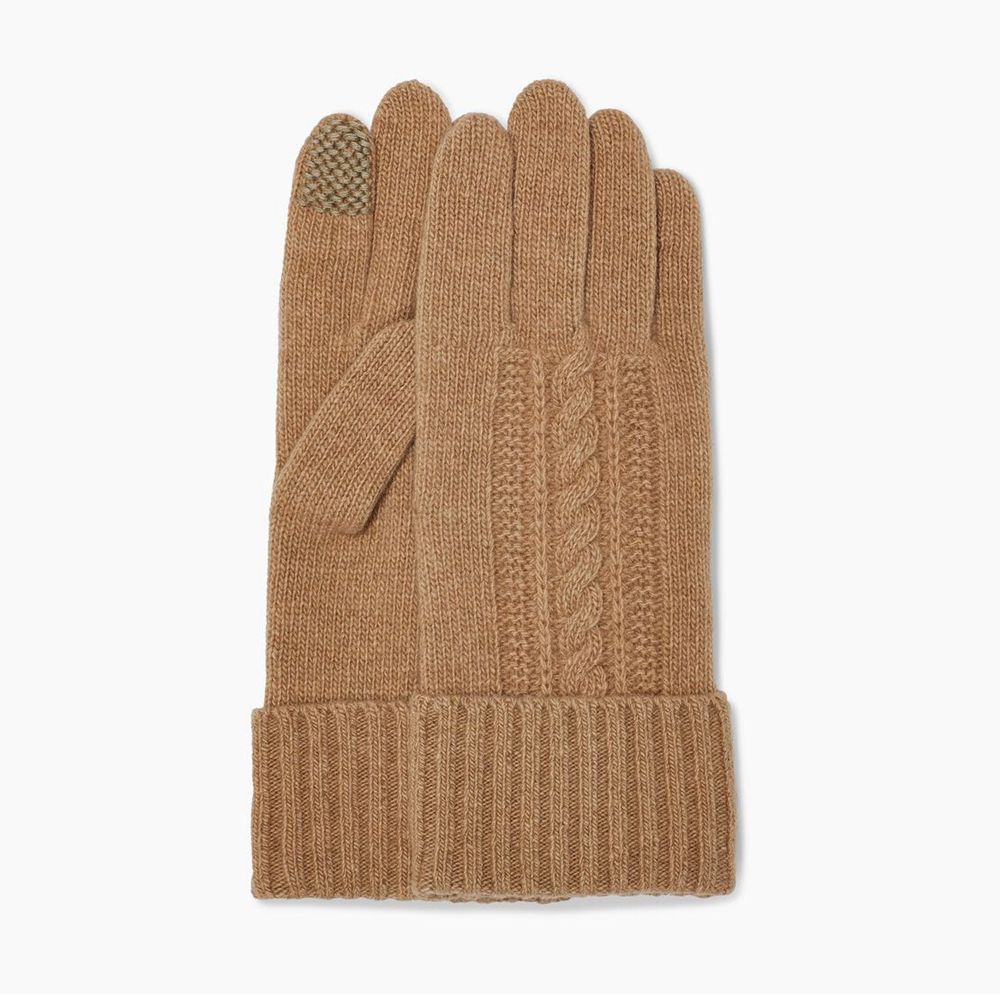 Ugg Kory Cable Knit - Womens Gloves - Khaki - NZ (3524CAVOX)